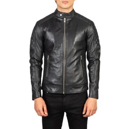 FERNANDO QUILTED BLACK LEATHER BIKER JACKET