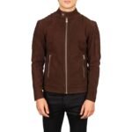 FERNANDO QUILTED BROWN SUEDE BIKER JACKET