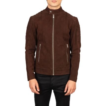 FERNANDO QUILTED BROWN SUEDE BIKER JACKET