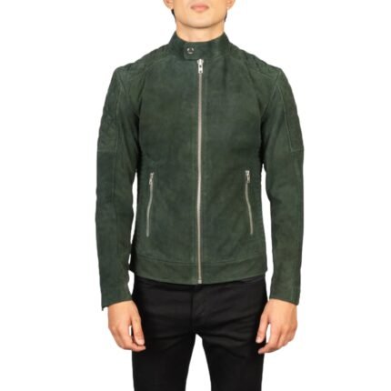FERNANDO QUILTED GREEN SUEDE BIKER JACKET
