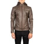 HECTOR BROWN HOODED LEATHER BIKER JACKET