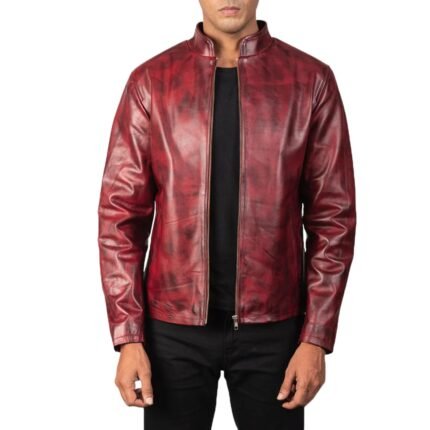 ALEX DISTRESSED BURGUNDY LEATHER JACKET