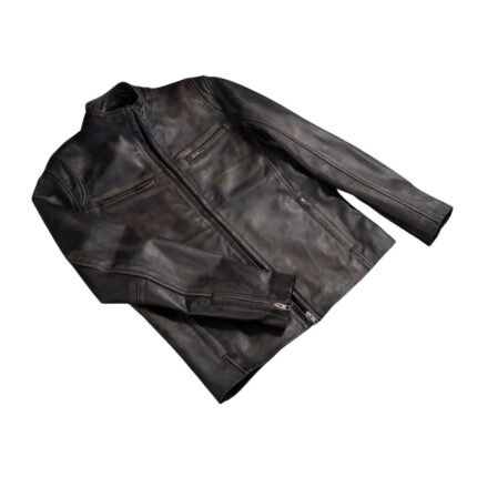 IONIC DISTRESSED BROWN LEATHER BIKER JACKET