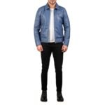 LAVENDARD BLUE LEATHER BIKER JACKET