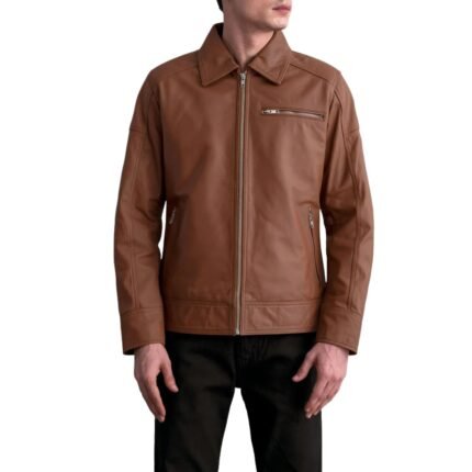 LAVENDARD MATTE BROWN LEATHER BIKER JACKET