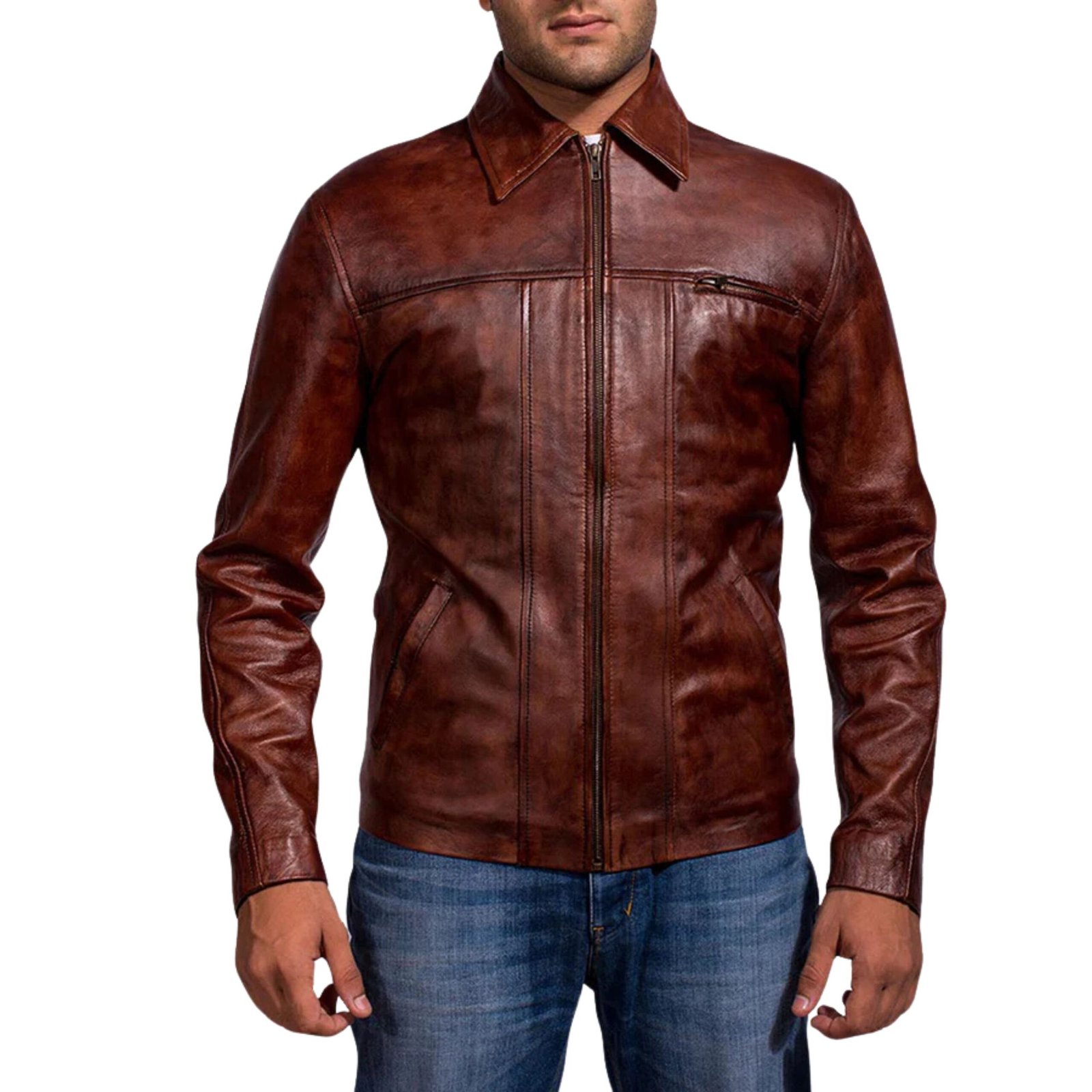 1 ABSTRACT MAROON LEATHER JACKET