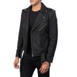 ALLARIC ALLEY DISTRESSED BLACK LEATHER BIKER JACKET