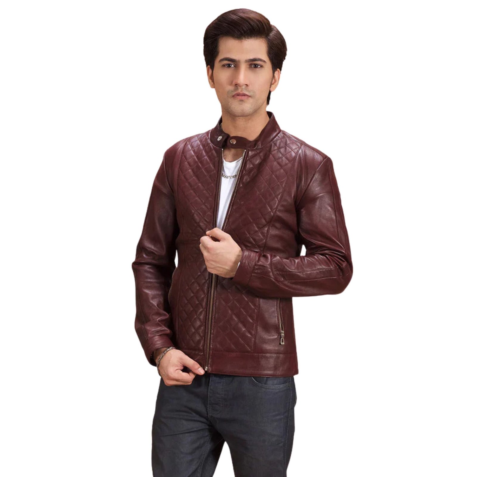 2 RUMANO JAE MAROON LEATHER BIKER JACKET