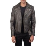 ALLARIC ALLEY DISTRESSED BROWN LEATHER BIKER JACKET