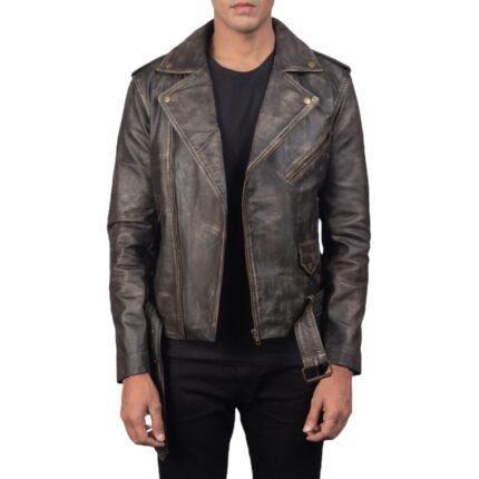 ALLARIC ALLEY DISTRESSED BROWN LEATHER BIKER JACKET