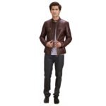 URBANE QUILTED MAROON LEATHER BIKER JACKET