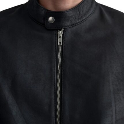 ZEN TUMBLED BLACK LEATHER BIKER JACKET