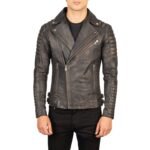 ARMAND DISTRESSED BROWN LEATHER BIKER JACKET