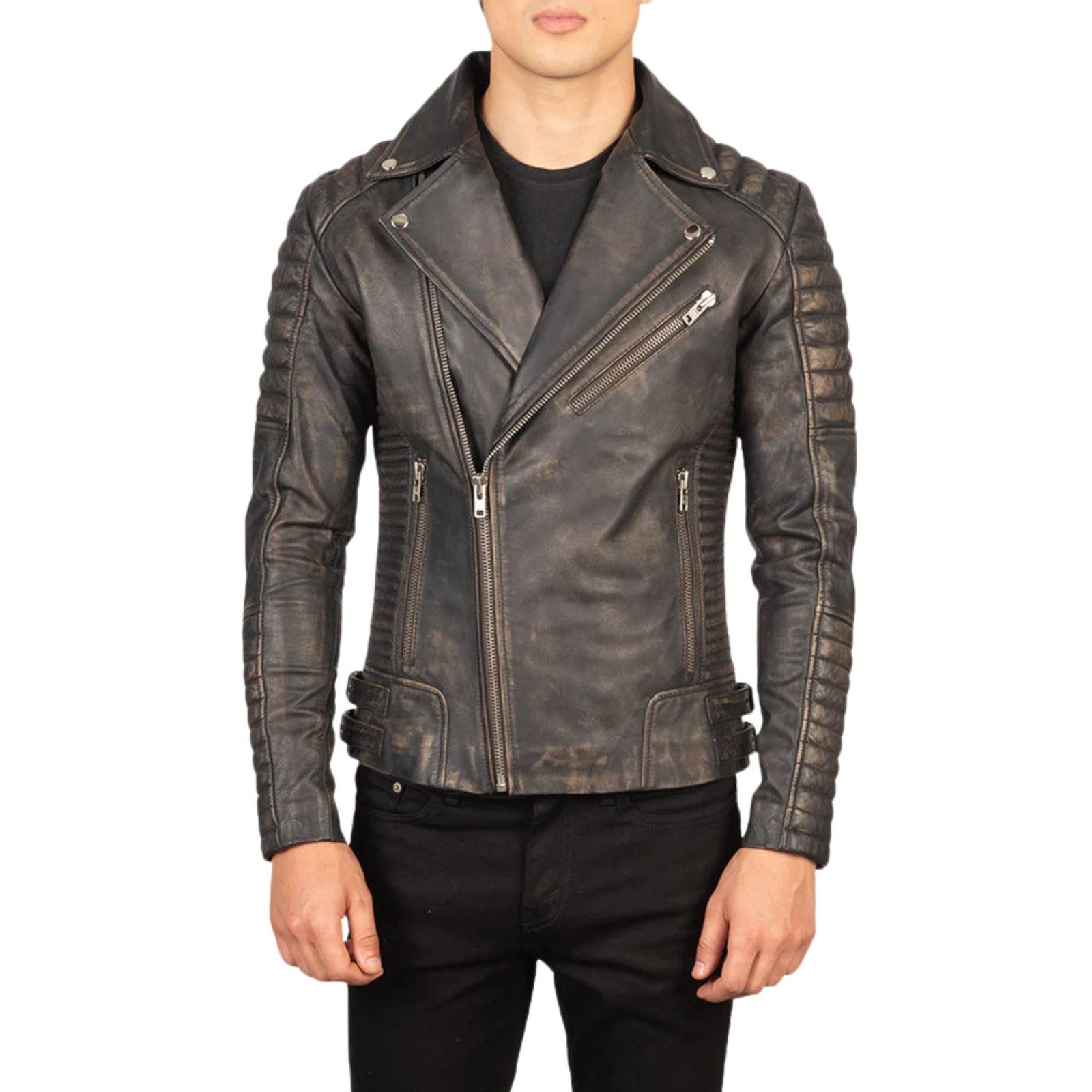 2 ARMAND DISTRESSED BROWN LEATHER BIKER JACKET