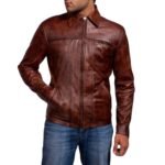 ABSTRACT MAROON LEATHER JACKET