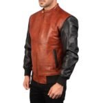 AVAN BLACK AND MAROON LEATHER BOMBER JACKET