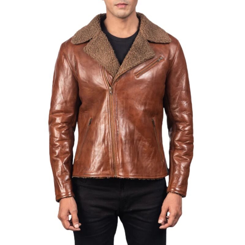 ALBERTO SHEARLING BROWN LEATHER JACKET