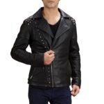 BLACK STUDDED LEATHER BIKER JACKET