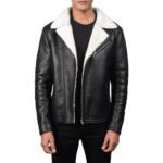 ALBERTO WHITE SHEARLING BLACK LEATHER JACKET