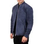 CHARCOAL NAVY BLUE SUEDE BIKER JACKET