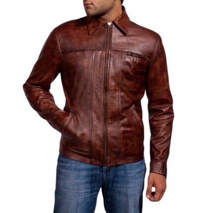 ABSTRACT MAROON LEATHER JACKET