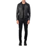 DANNY QUILTED BLACK LEATHER BIKER JACKET