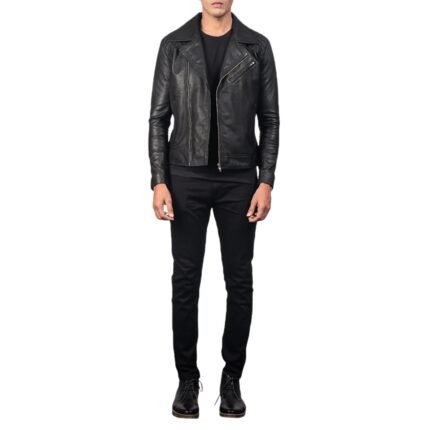 DANNY QUILTED BLACK LEATHER BIKER JACKET