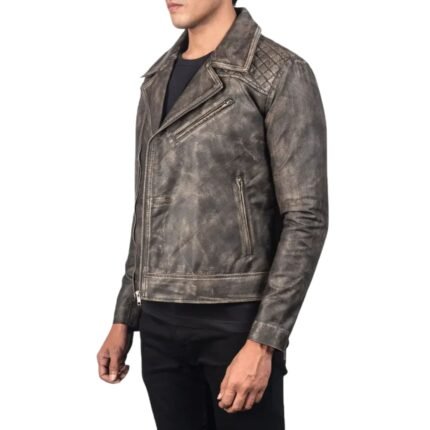 DANNY QUILTED BROWN LEATHER BIKER JACKET