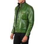 DARREN DISTRESSED GREEN LEATHER BIKER JACKET