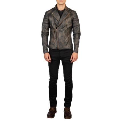 FAISOR DISTRESSED BROWN LEATHER BIKER JACKET