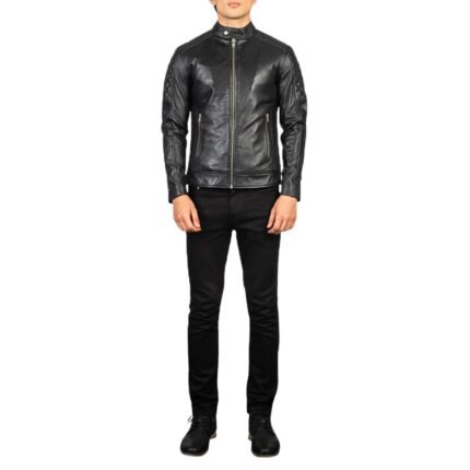 FERNANDO QUILTED BLACK LEATHER BIKER JACKET