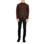 FERNANDO QUILTED BROWN SUEDE BIKER JACKET