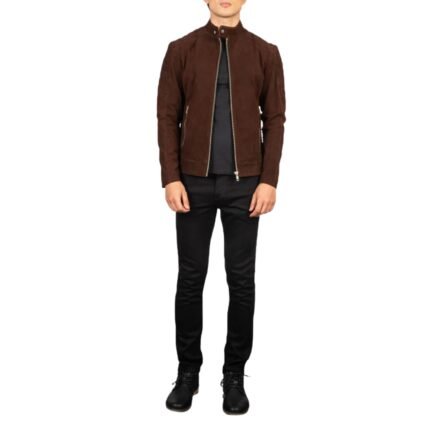FERNANDO QUILTED BROWN SUEDE BIKER JACKET
