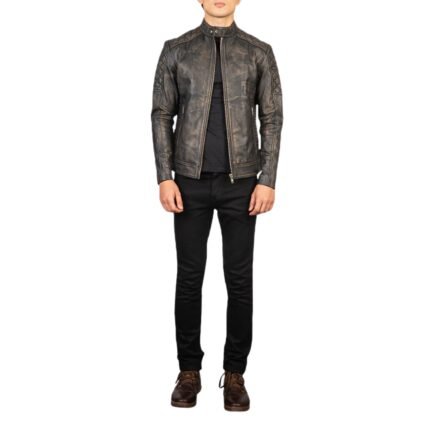 FERNANDO QUILTED DISTRESSED BROWN LEATHER BIKER JACKET