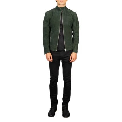 FERNANDO QUILTED GREEN SUEDE BIKER JACKET
