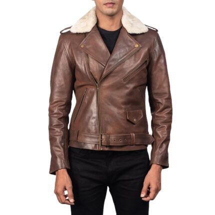 FURTON BROWN LEATHER BIKER JACKET