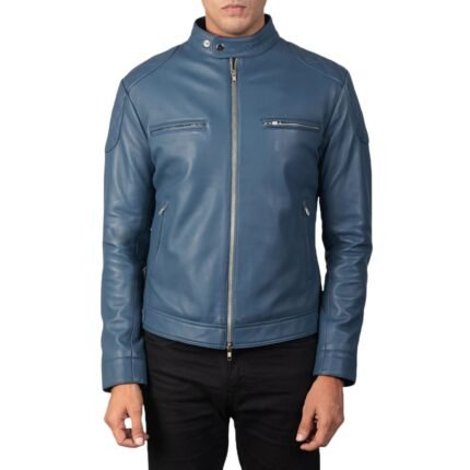 GATSBY BLUE LEATHER BIKER JACKET