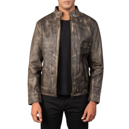 ALEX DISTRESSED BROWN LEATHER BIKER JACKET