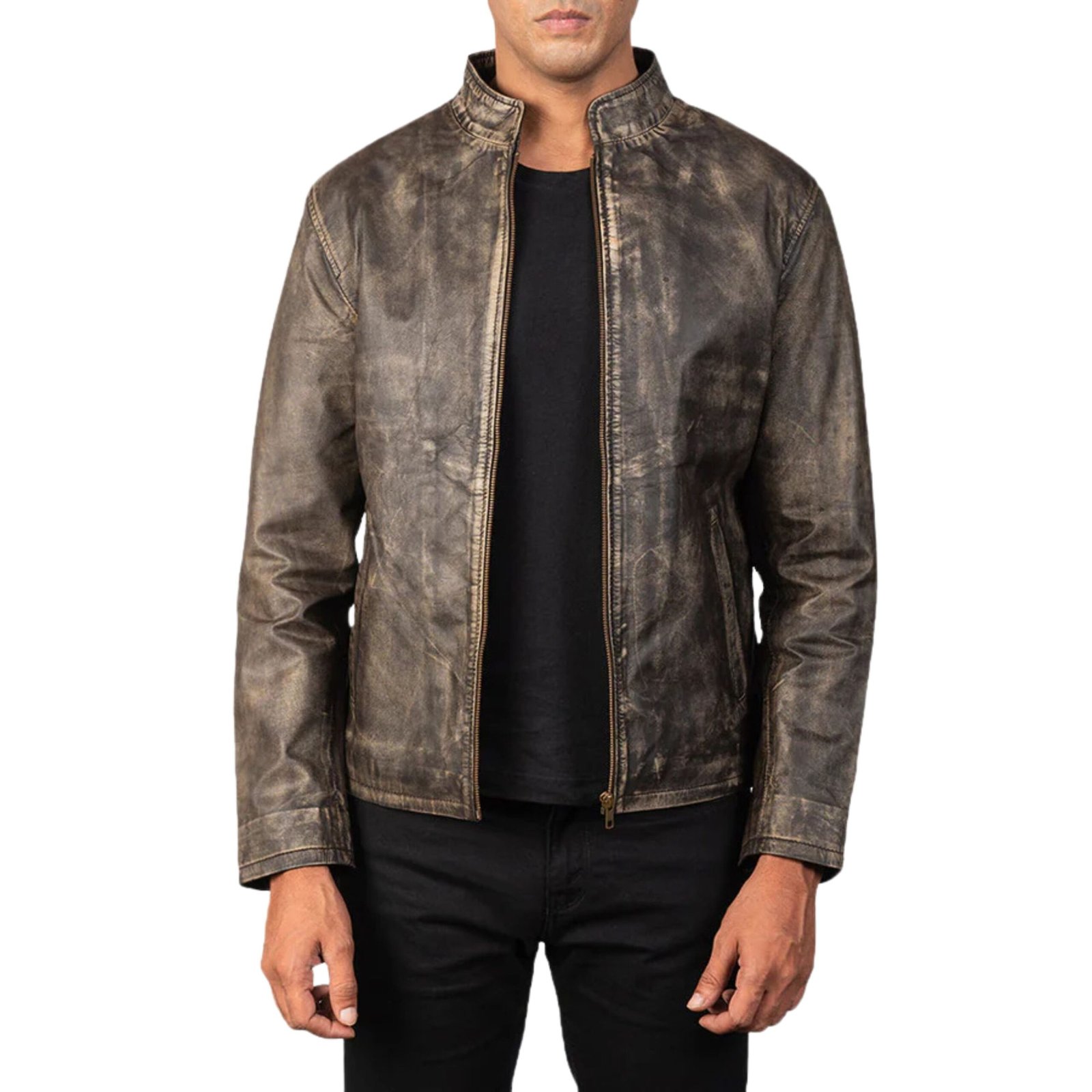 2 ALEX DISTRESSED BROWN LEATHER BIKER JACKET