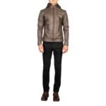 HECTOR BROWN HOODED LEATHER BIKER JACKET