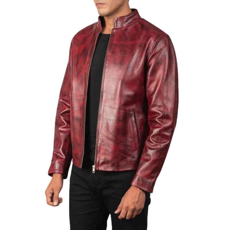ALEX DISTRESSED BURGUNDY LEATHER JACKET