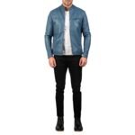 IONIC BLUE LEATHER BIKER JACKET