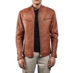 IONIC BROWN LEATHER BIKER JACKET