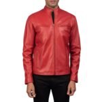 IONIC RED LEATHER BIKER JACKET