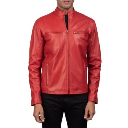 IONIC RED LEATHER BIKER JACKET