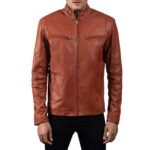 IONIC TAN BROWN LEATHER BIKER JACKET