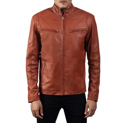 IONIC TAN BROWN LEATHER BIKER JACKET