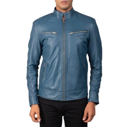 MACK BLUE LEATHER BIKER JACKET
