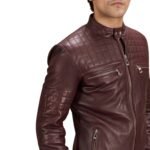 URBANE QUILTED MAROON LEATHER BIKER JACKET