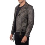 ALLARIC ALLEY DISTRESSED BROWN LEATHER BIKER JACKET
